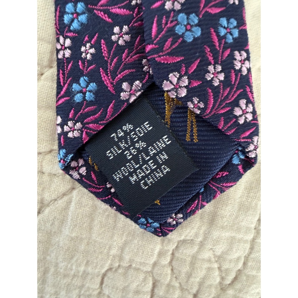 Ted Baker London Silk Wool Floral Tie Navy Pink Maximalist Designer Preppy 3" - Picture 4 of 7